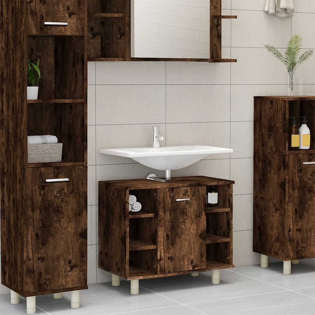 Badkamerkast 60x32x53,5 cm bewerkt hout gerookt eikenkleurig is nu te koop bij PeponiXL, paradijselijk wonen!