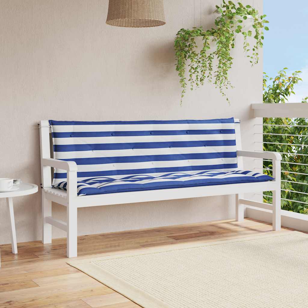 Tuinbankkussens 2 st gestreept 150x50x7 cm stof wit en blauw is nu te koop bij PeponiXL, paradijselijk wonen!