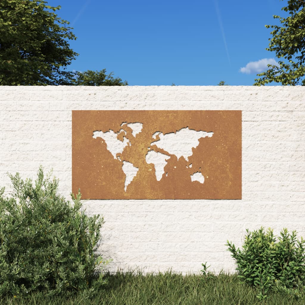 Wanddecoratie tuin wereldkaartontwerp 105x55 cm cortenstaal is nu te koop bij PeponiXL, paradijselijk wonen!