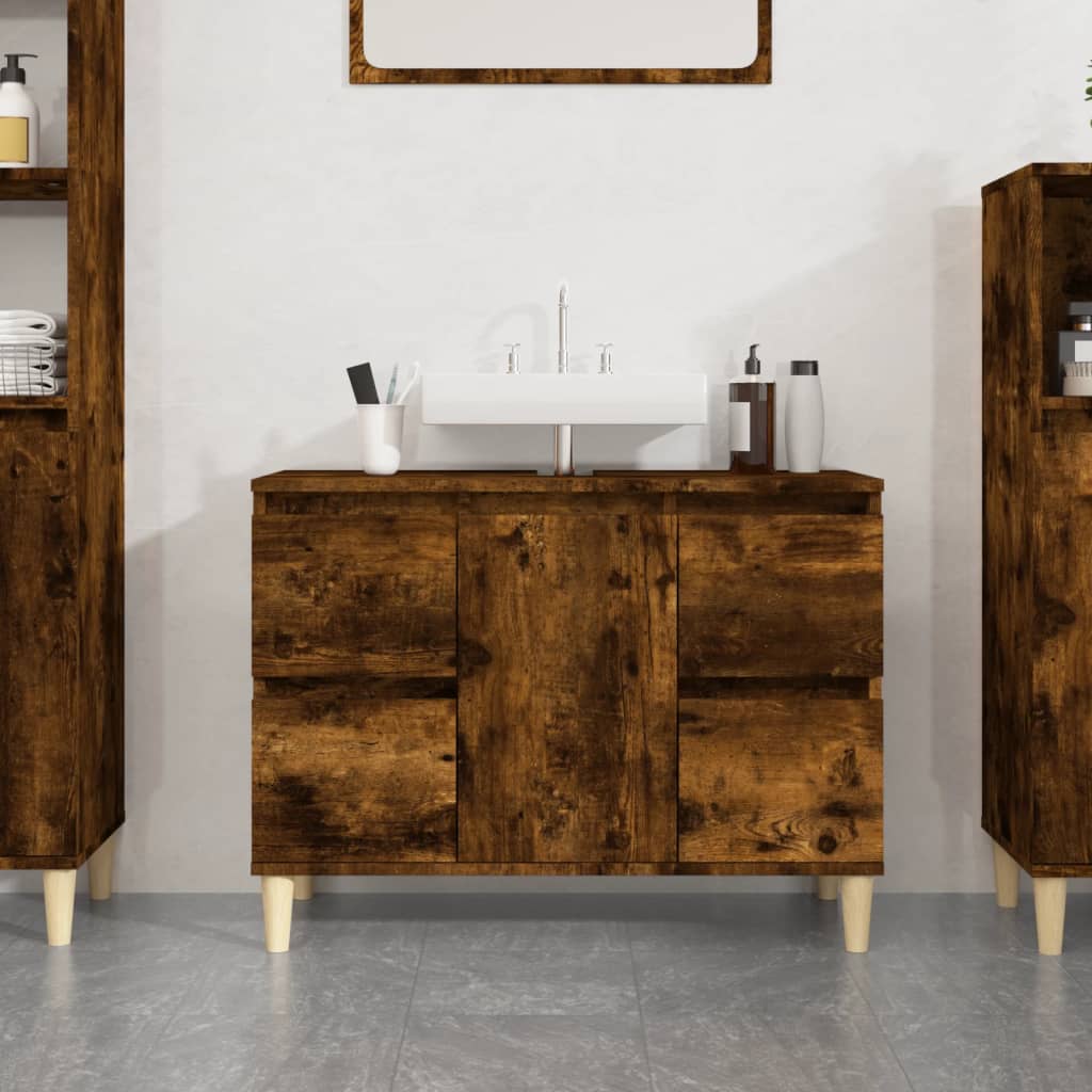 Wastafelkast 80x33x60 cm bewerkt hout gerookt eikenkleurig is nu te koop bij PeponiXL, paradijselijk wonen!