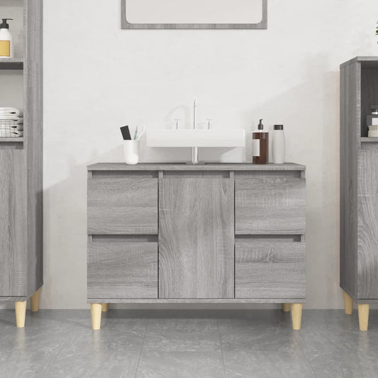 Wastafelkast 80x33x60 cm bewerkt hout grijs sonoma eikenkleurig is nu te koop bij PeponiXL, paradijselijk wonen!
