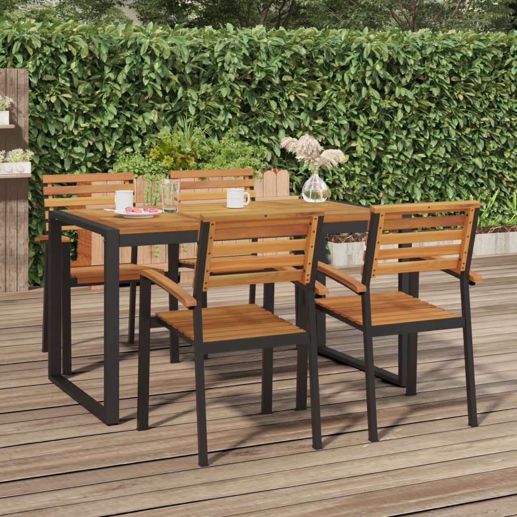 Tuinstoelen 4 st stapelbaar massief acaciahout en metaal is nu te koop bij PeponiXL, paradijselijk wonen!