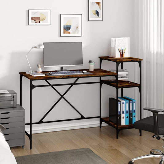 Bureau 135x50x90 cm bewerkt hout en ijzer gerookt eikenkleurig is nu te koop bij PeponiXL, paradijselijk wonen!