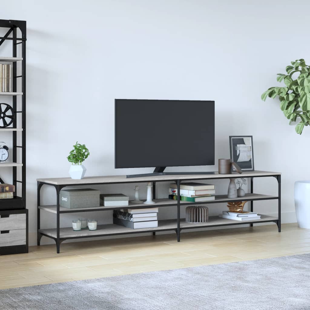 Tv-meubel 200x30x50 cm bewerkt hout metaal grijs sonoma eiken is nu te koop bij PeponiXL, paradijselijk wonen!