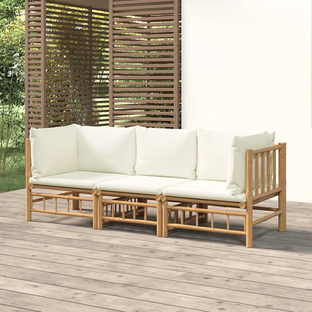 3-delige Loungeset met kussens bamboe crèmewit is nu te koop bij PeponiXL, paradijselijk wonen!