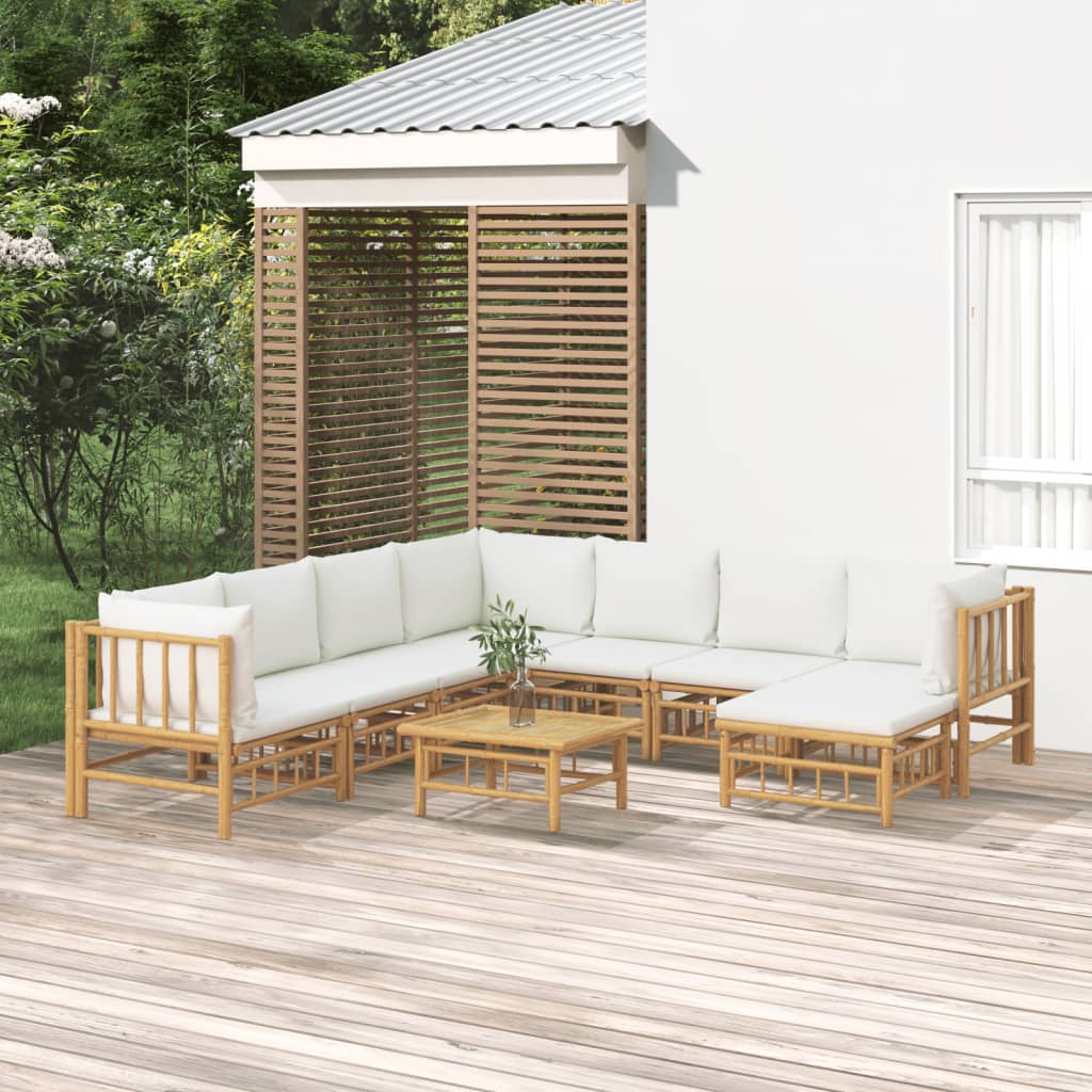 9-delige Loungeset met kussens bamboe crèmewit is nu te koop bij PeponiXL, paradijselijk wonen!