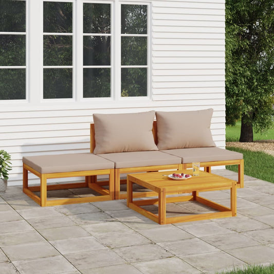4-delige Loungeset met taupe kussens massief hout is nu te koop bij PeponiXL, paradijselijk wonen!