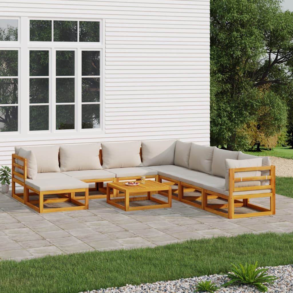 9-delige Loungeset met lichtgrijze kussens massief hout is nu te koop bij PeponiXL, paradijselijk wonen!