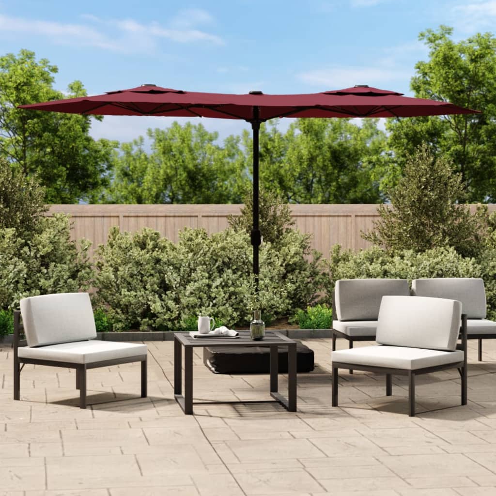 Parasol dubbel dak met LED 316x145 cm bordeauxrood is nu te koop bij PeponiXL, paradijselijk wonen!