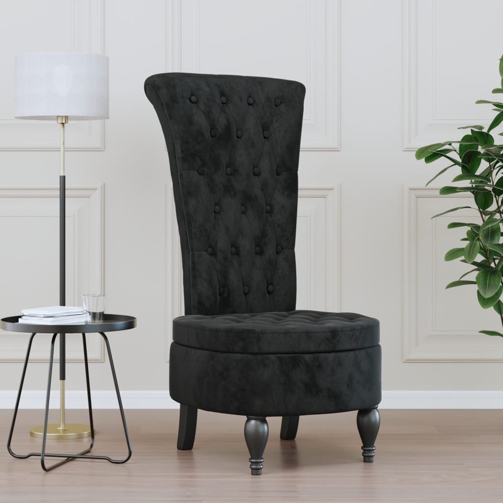 Stoel hoge rugleuning met knopen fluweel zwart is nu te koop bij PeponiXL, paradijselijk wonen!