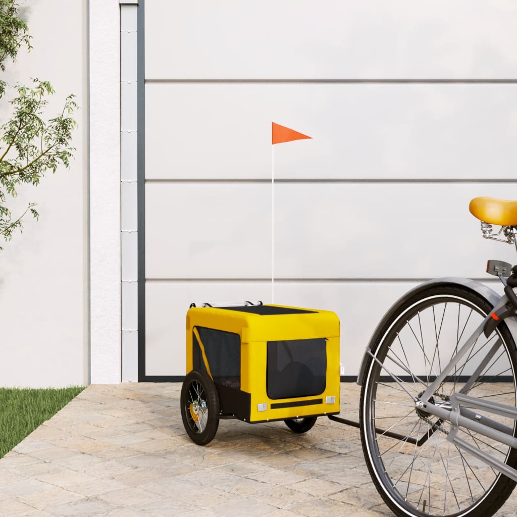 Hondenfietstrailer oxford stof en ijzer geel en zwart is nu te koop bij PeponiXL, paradijselijk wonen!