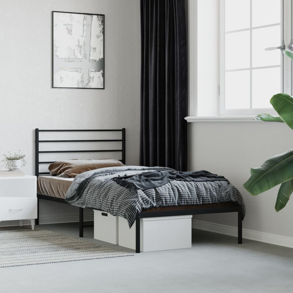Bedframe met hoofdbord metaal zwart 90x190 cm is nu te koop bij PeponiXL, paradijselijk wonen!