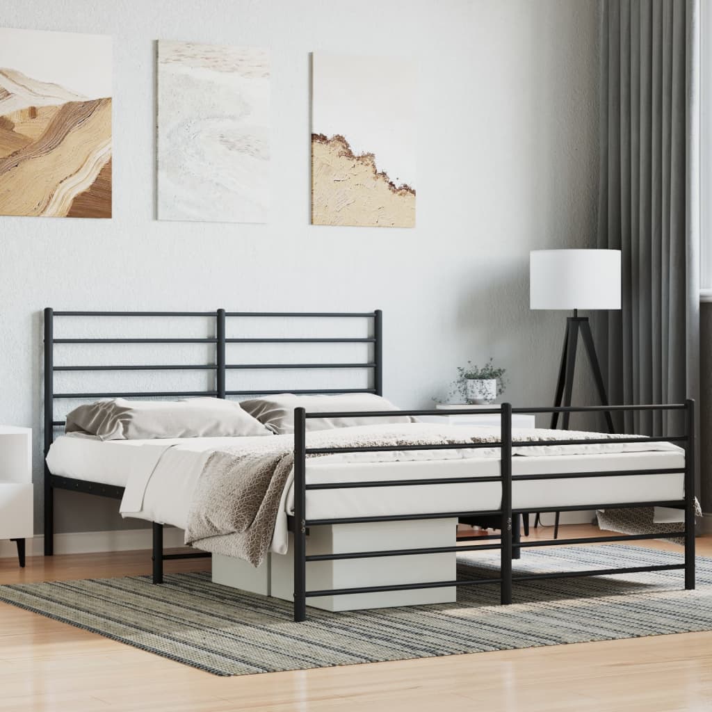 Bedframe met hoofd- en voeteneinde metaal zwart 135x190 cm is nu te koop bij PeponiXL, paradijselijk wonen!
