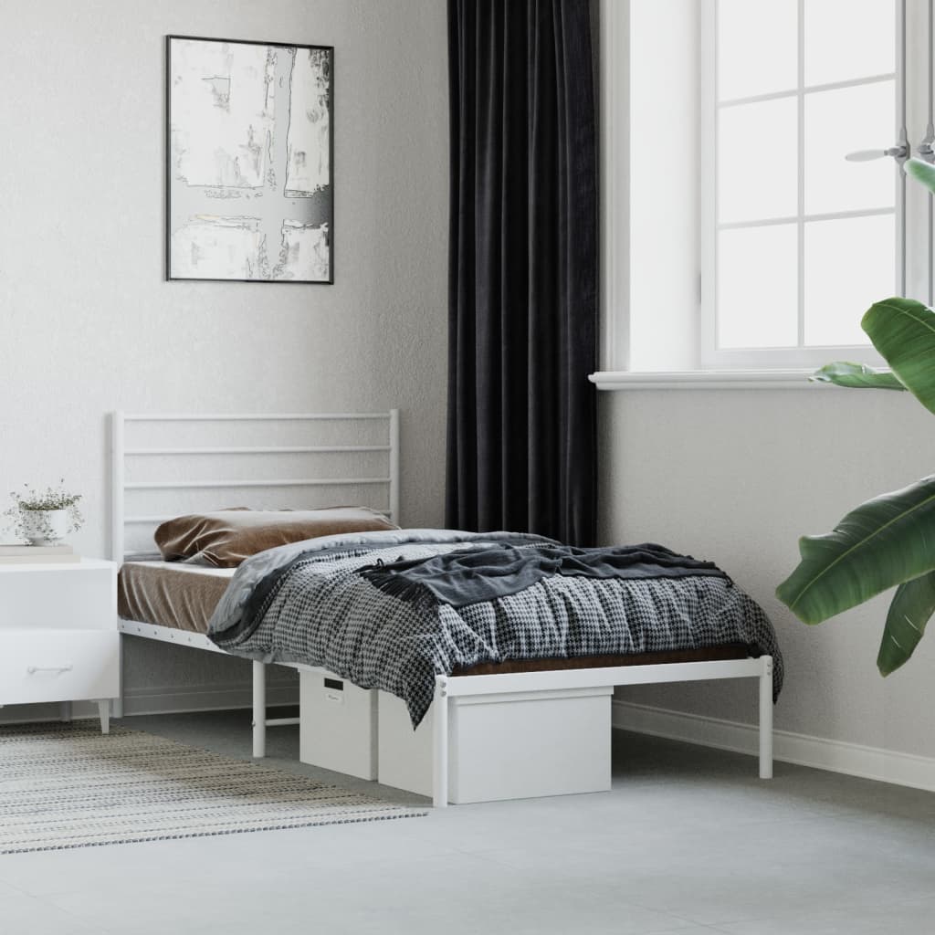Bedframe met hoofdbord metaal wit 100x200 cm is nu te koop bij PeponiXL, paradijselijk wonen!