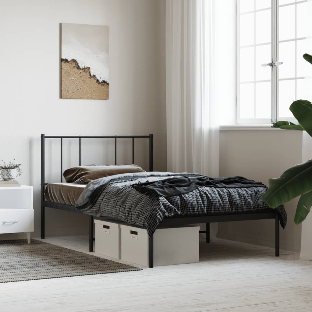 Bedframe met hoofdbord metaal zwart 90x190 cm is nu te koop bij PeponiXL, paradijselijk wonen!