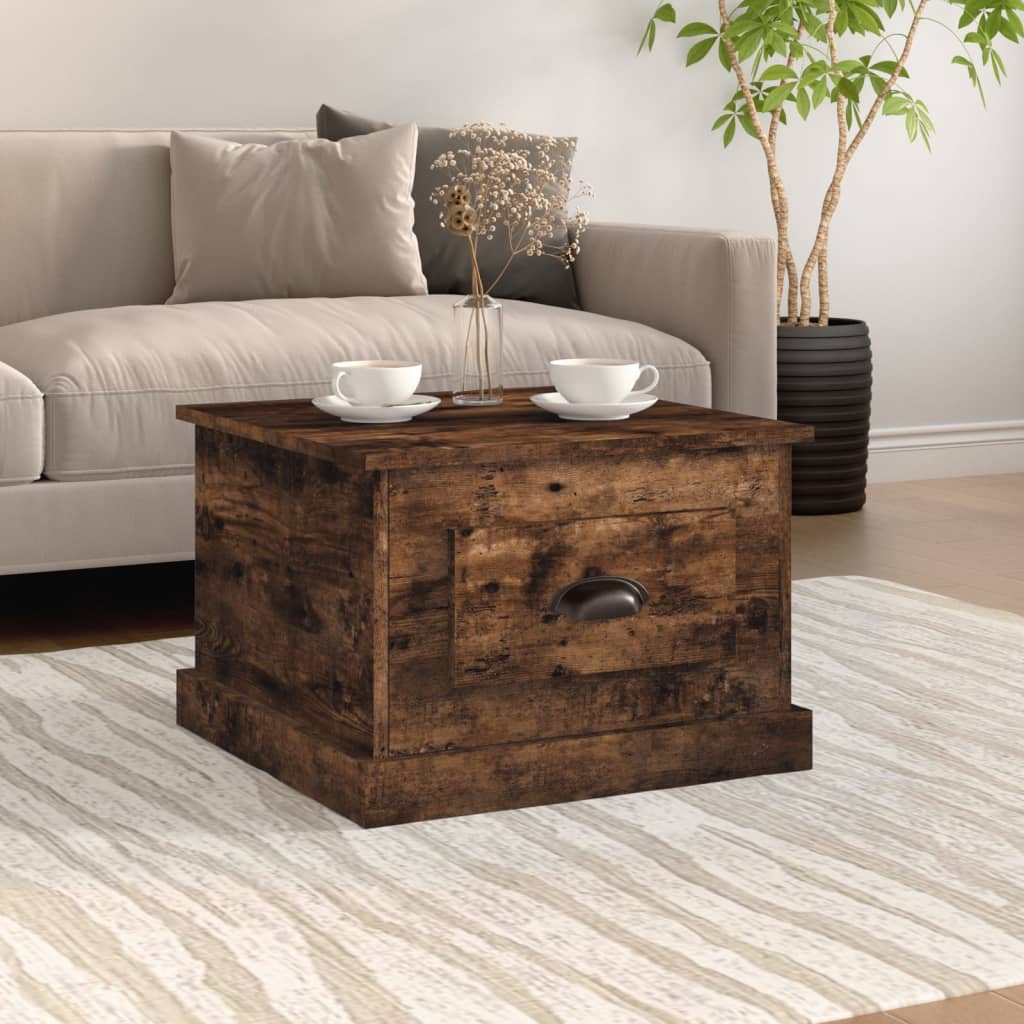 Salontafel 50x50x35 cm bewerkt hout gerookt eikenkleurig is nu te koop bij PeponiXL, paradijselijk wonen!