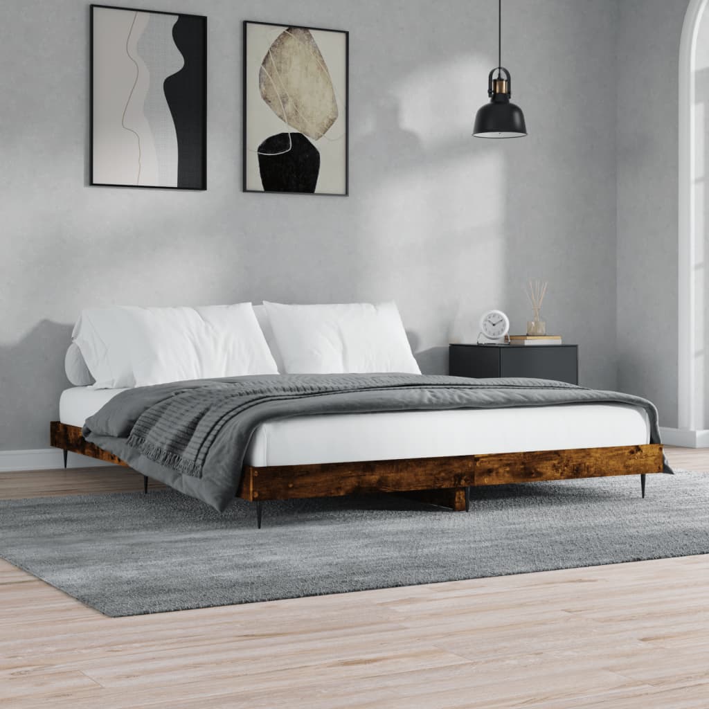 Bedframe zonder matras 200x200 cm spaanplaat gerookt eiken is nu te koop bij PeponiXL, paradijselijk wonen!