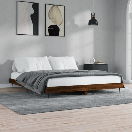 Bedframe zonder matras 200x200 cm spaanplaat bruin eikenkleurig is nu te koop bij PeponiXL, paradijselijk wonen!