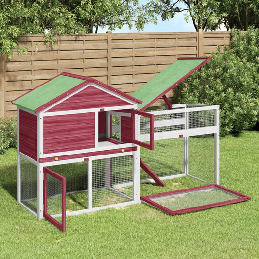 Konijnenhok 185,5x60,5x109,5 cm massief grenenhout rood is nu te koop bij PeponiXL, paradijselijk wonen!