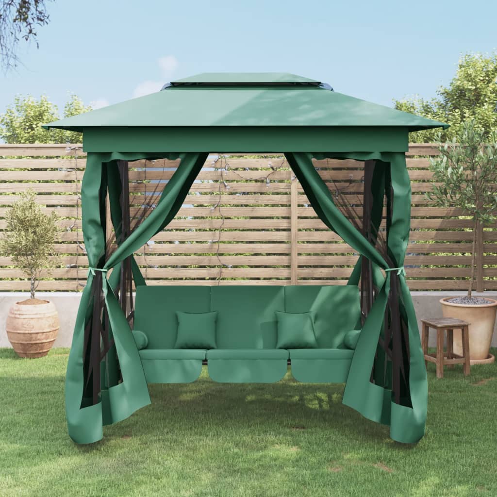 Tuinpaviljoen met schommelbank converteerbaar stof staal groen is nu te koop bij PeponiXL, paradijselijk wonen!