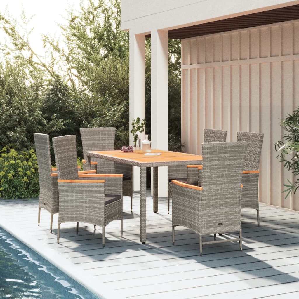7-delige Tuinset met kussens poly rattan grijs is nu te koop bij PeponiXL, paradijselijk wonen!
