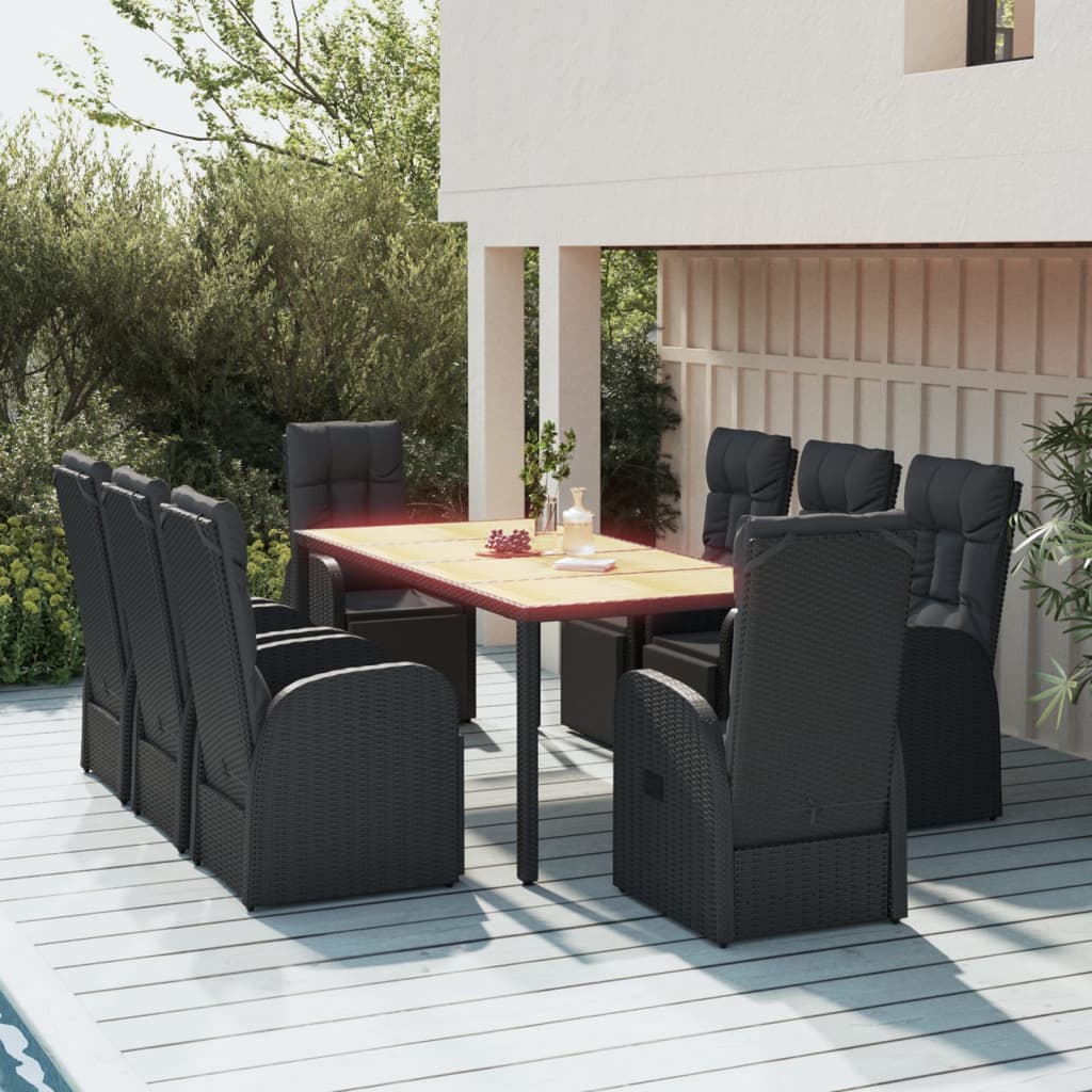 9-delige Tuinset poly rattan en massief acaciahout zwart is nu te koop bij PeponiXL, paradijselijk wonen!
