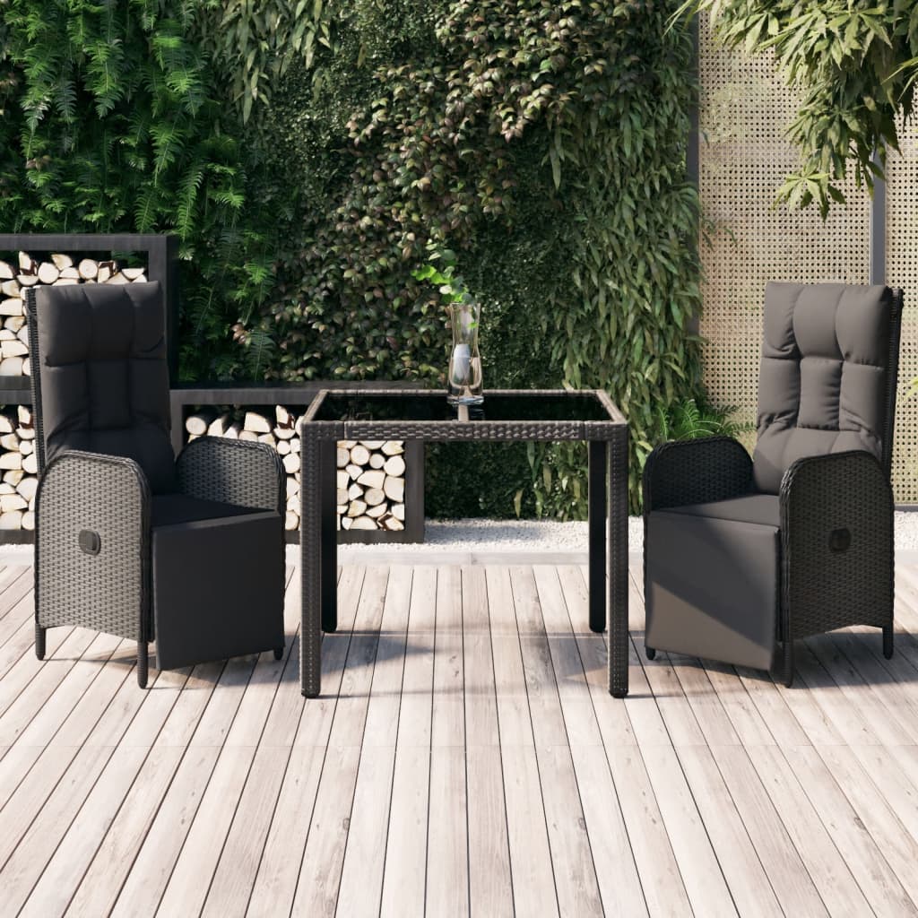 3-delige Tuinset met kussens poly rattan zwart is nu te koop bij PeponiXL, paradijselijk wonen!
