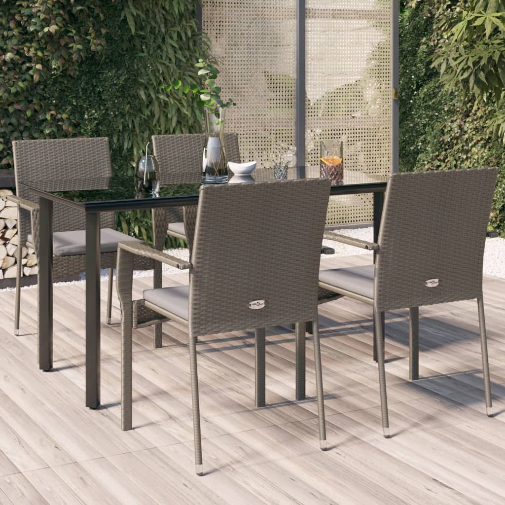5-delige Tuinset met kussens poly rattan zwart en grijs is nu te koop bij PeponiXL, paradijselijk wonen!