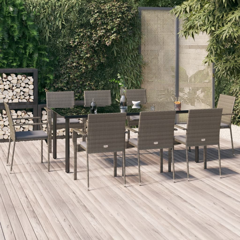 9-delige Tuinset met kussens poly rattan zwart en grijs is nu te koop bij PeponiXL, paradijselijk wonen!