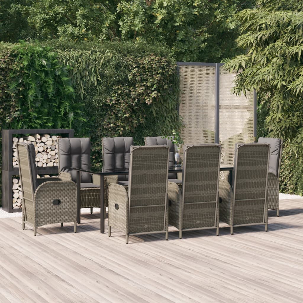 9-delige Tuinset met kussens poly rattan zwart en grijs is nu te koop bij PeponiXL, paradijselijk wonen!
