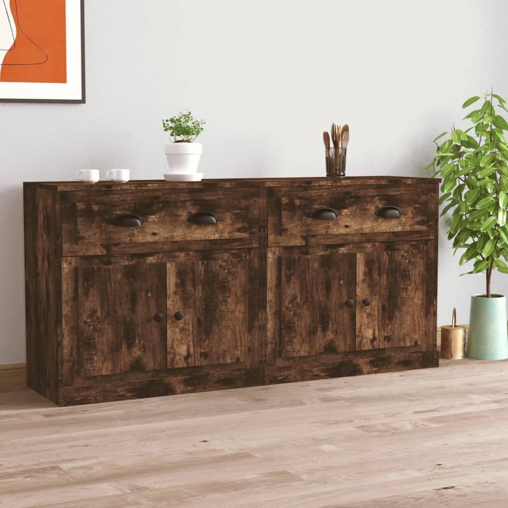 Dressoirs 2 st bewerkt hout gerookt eikenkleurig is nu te koop bij PeponiXL, paradijselijk wonen!