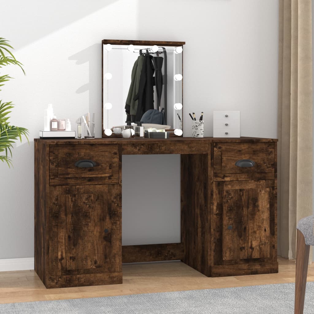 Kaptafel met LED-verlichting 130x50x132,5 cm gerookt eikenkleur is nu te koop bij PeponiXL, paradijselijk wonen!