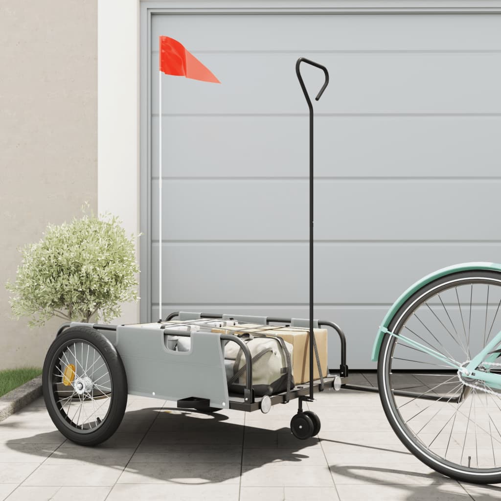 Fietstrailer oxford stof en ijzer grijs en zwart is nu te koop bij PeponiXL, paradijselijk wonen!