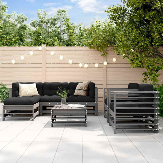 7-delige Loungeset met kussens massief hout grijs is nu te koop bij PeponiXL, paradijselijk wonen!