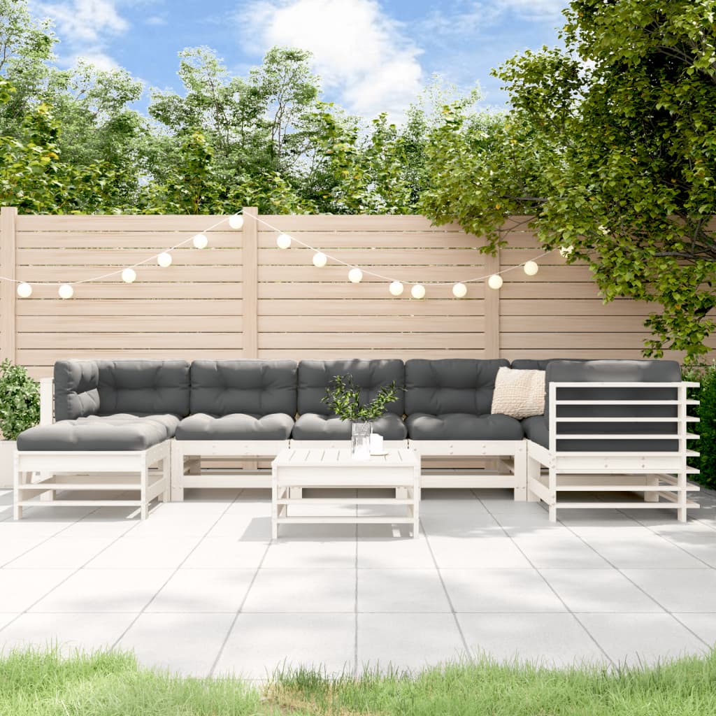 8-delige Loungeset met kussens massief hout wit is nu te koop bij PeponiXL, paradijselijk wonen!