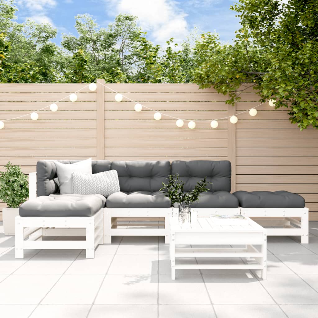 6-delige Loungeset met kussens massief hout wit is nu te koop bij PeponiXL, paradijselijk wonen!
