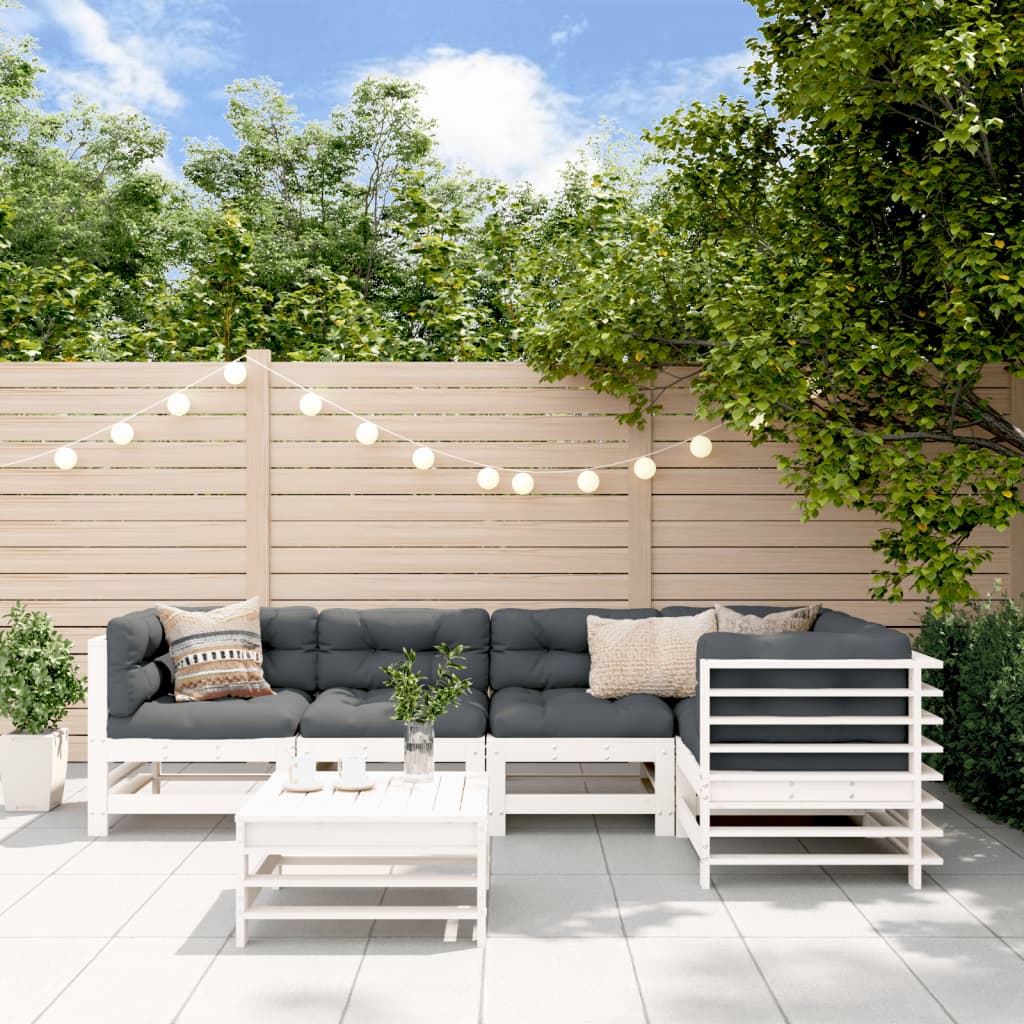 6-delige Loungeset met kussens massief hout wit is nu te koop bij PeponiXL, paradijselijk wonen!