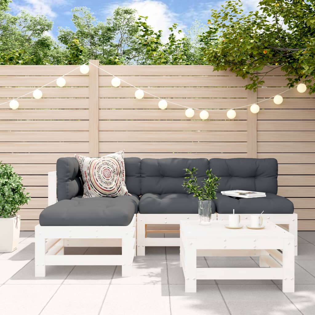 5-delige Loungeset met kussens massief hout wit is nu te koop bij PeponiXL, paradijselijk wonen!