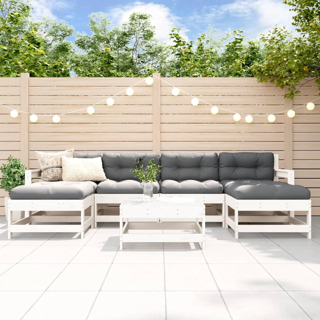7-delige Loungeset massief grenenhout wit is nu te koop bij PeponiXL, paradijselijk wonen!