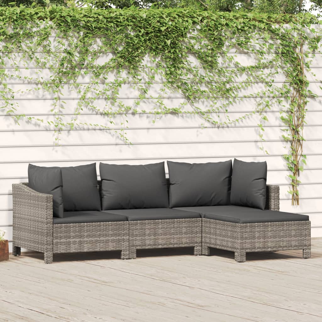 4-delige Loungeset met kussens poly rattan grijs is nu te koop bij PeponiXL, paradijselijk wonen!
