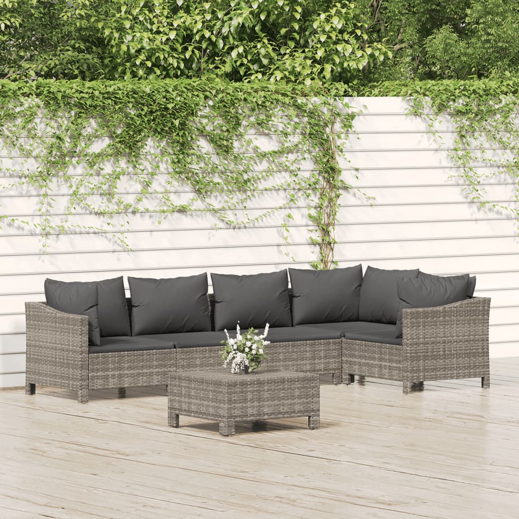 6-delige Loungeset met kussens poly rattan grijs is nu te koop bij PeponiXL, paradijselijk wonen!