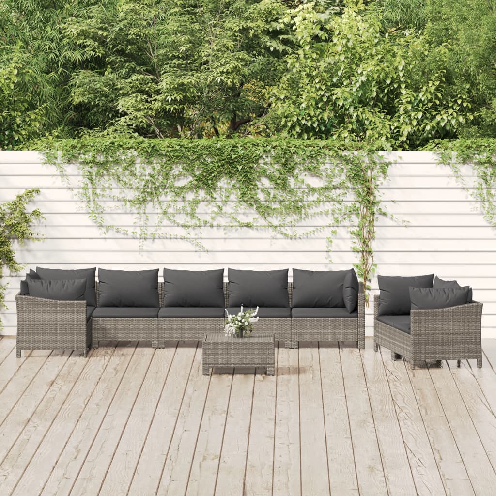 9-delige Loungeset met kussens poly rattan grijs is nu te koop bij PeponiXL, paradijselijk wonen!