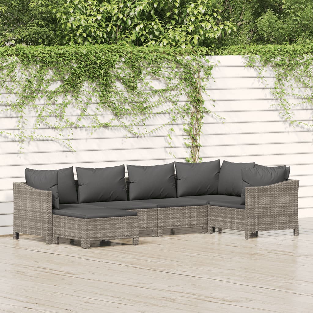 6-delige Loungeset met kussens poly rattan grijs is nu te koop bij PeponiXL, paradijselijk wonen!
