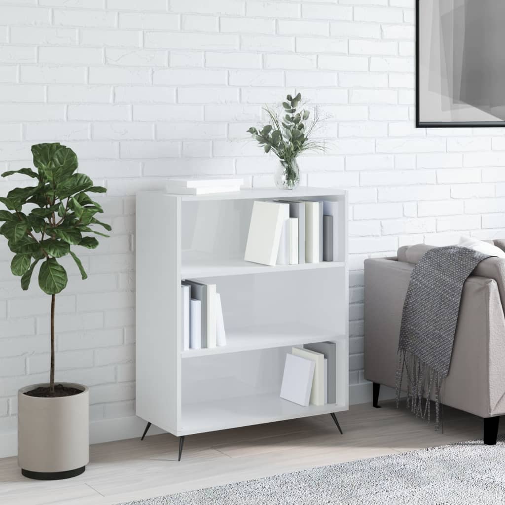Boekenkast 69,5x32,5x90 cm bewerkt hout hoogglans wit is nu te koop bij PeponiXL, paradijselijk wonen!
