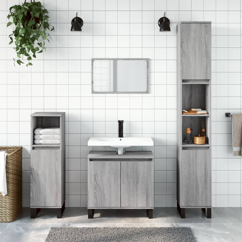 Badkamerkast 30x30x190 cm bewerkt hout grijs sonoma eikenkleur is nu te koop bij PeponiXL, paradijselijk wonen!