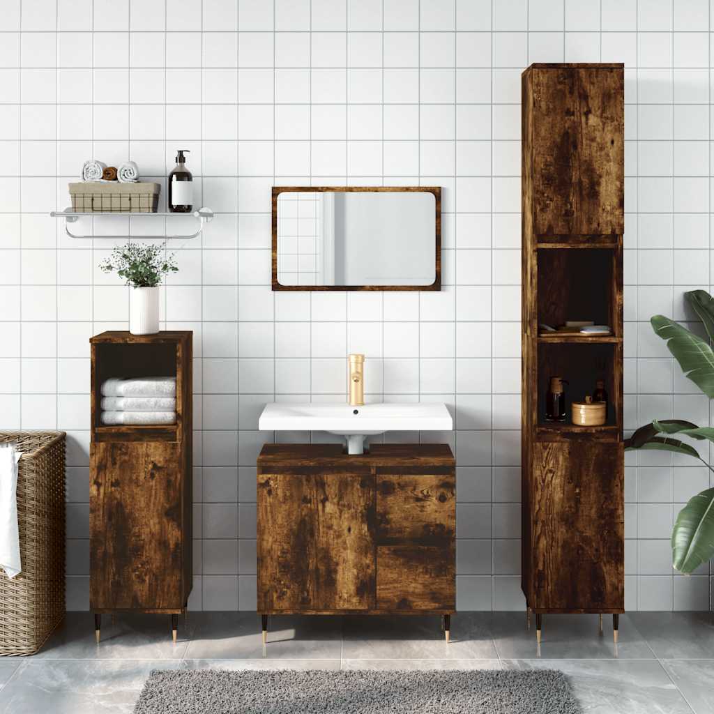 Badkamerkast 65x33x60 cm bewerkt hout gerookt eikenkleurig is nu te koop bij PeponiXL, paradijselijk wonen!