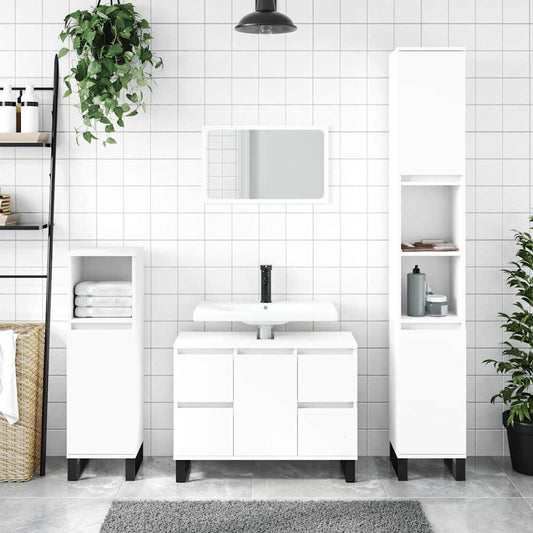 Badkamerkast 80x33x60 cm bewerkt hout wit is nu te koop bij PeponiXL, paradijselijk wonen!