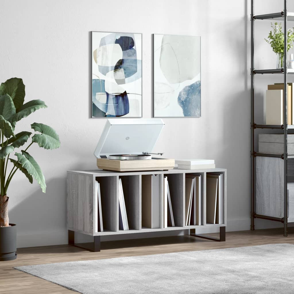 Platenkast 100x38x48 cm bewerkt hout grijs sonoma eikenkleurig is nu te koop bij PeponiXL, paradijselijk wonen!