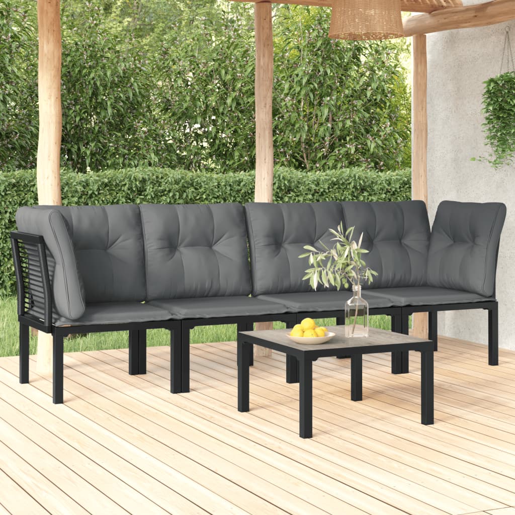 5-delige Loungeset poly rattan zwart en grijs is nu te koop bij PeponiXL, paradijselijk wonen!