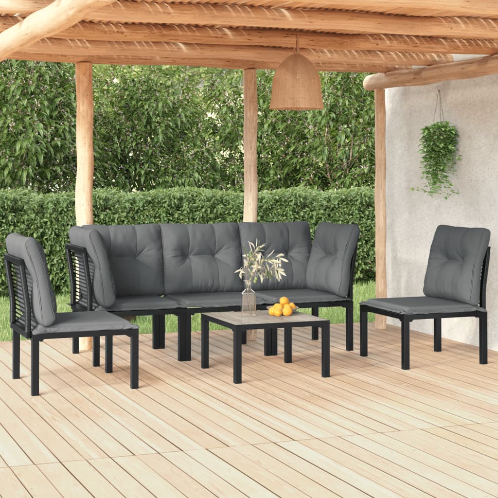 6-delige Loungeset poly rattan zwart en grijs is nu te koop bij PeponiXL, paradijselijk wonen!